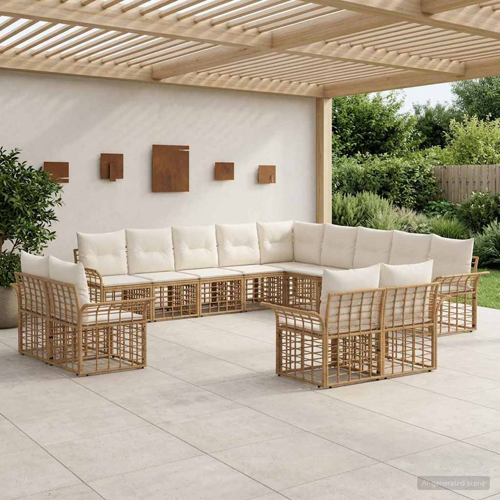 vidaXL Outdoor-Sofagarnitur 13 pcs Natürlich und Cremweiß Polyester