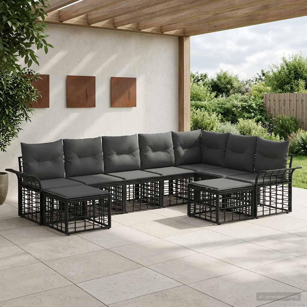 vidaXL Outdoor-Sofagarnitur 9 pcs Schwarz und Dunkelgrau Polyester
