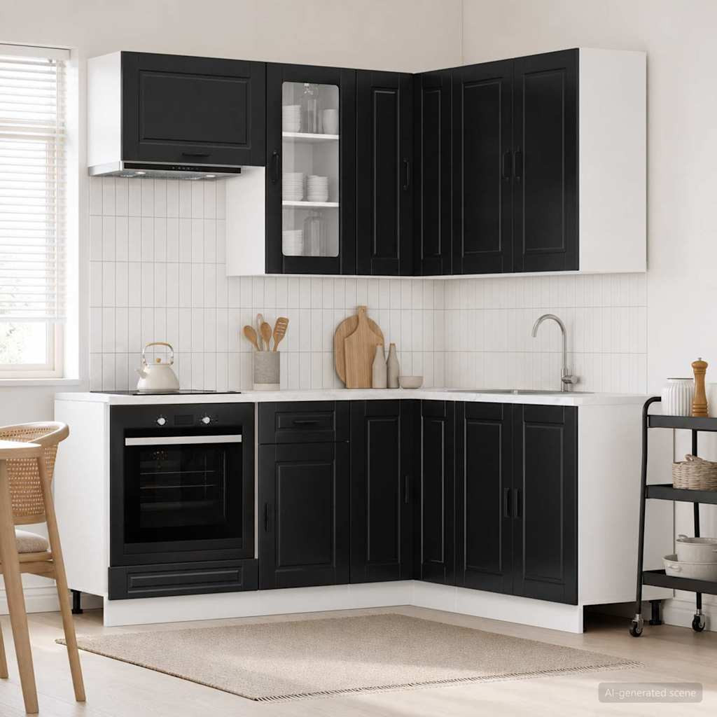 vidaXL Kücheneinheit PORTO 8 pcs Schwarz Holzwerkstoff