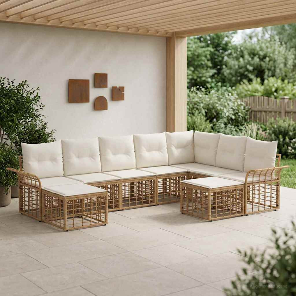 vidaXL Outdoor-Sofagarnitur 9 pcs Natürlich und Cremweiß Polyester