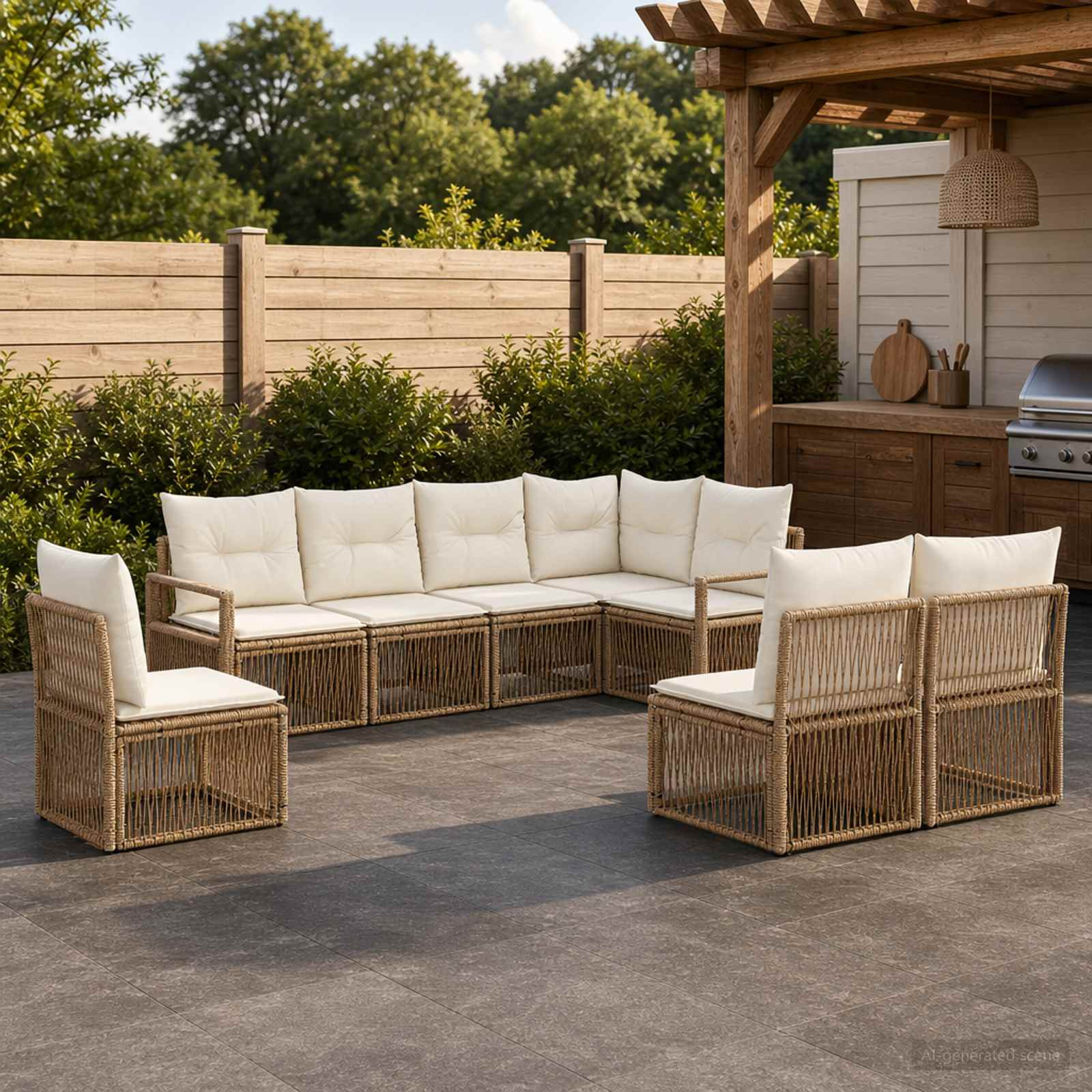 vidaXL Gartensofa-set 8 pcs Beige Poly-Rattan