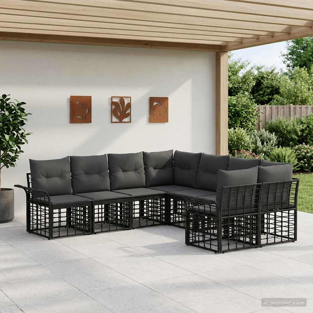 vidaXL Outdoor-Sofagarnitur 8 pcs Schwarz und Dunkelgrau Polyester