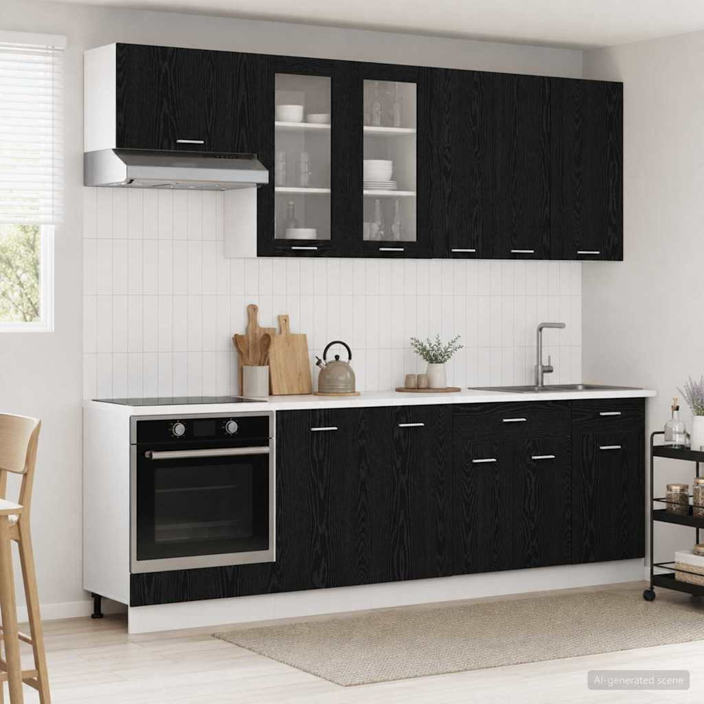 vidaXL Kücheneinheit LYON 8 pcs Schwarze Eiche Holzwerkstoff