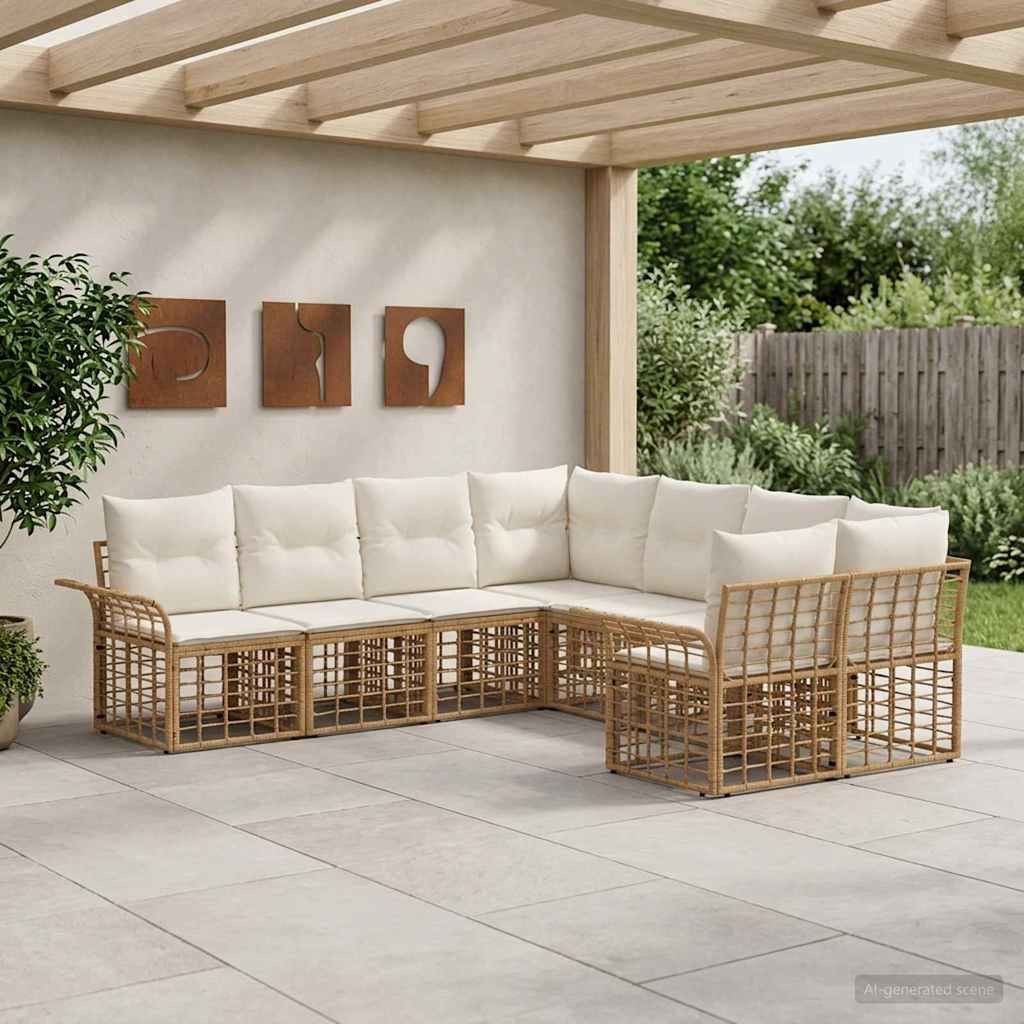 vidaXL Outdoor-Sofagarnitur 8 pcs Natürlich und Cremweiß Polyester