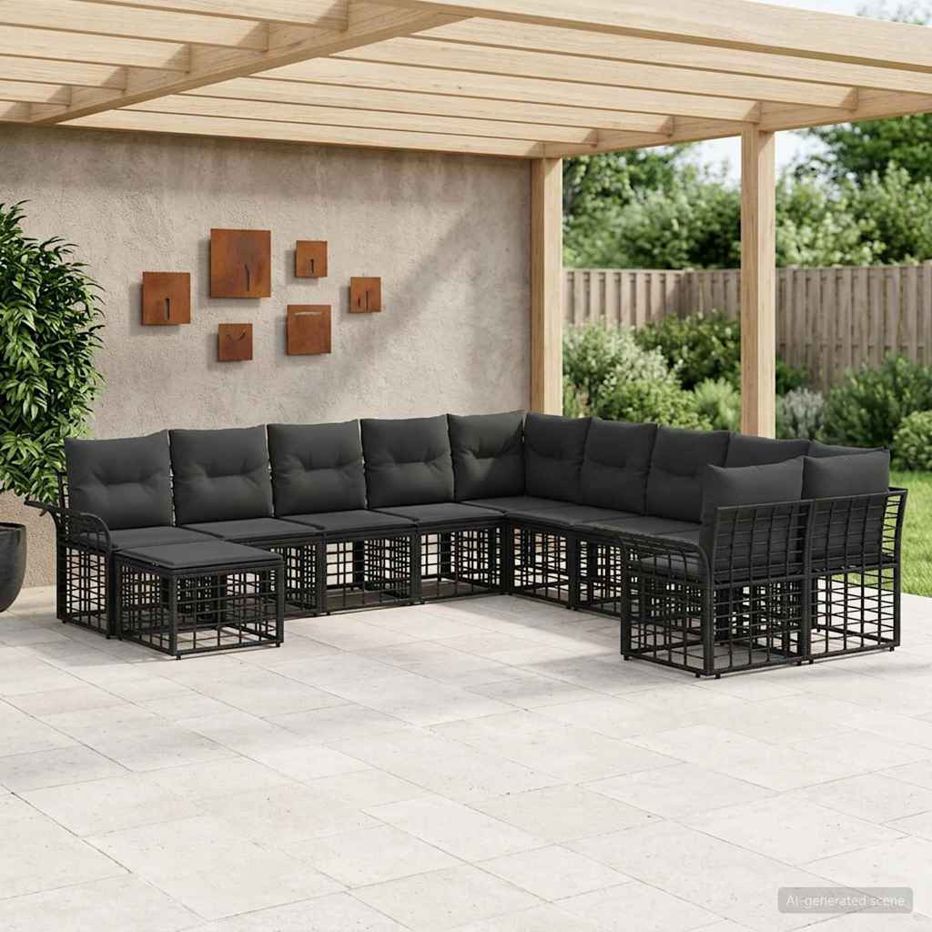 vidaXL Outdoor-Sofagarnitur 11 pcs Schwarz und Dunkelgrau Polyester