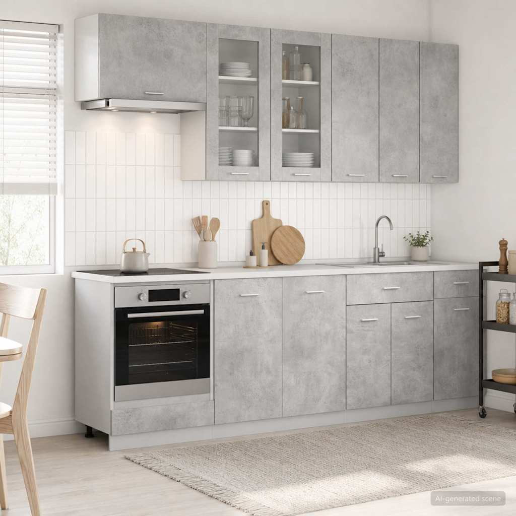 vidaXL Kücheneinheit LYON 8 pcs Betongrau Holzwerkstoff