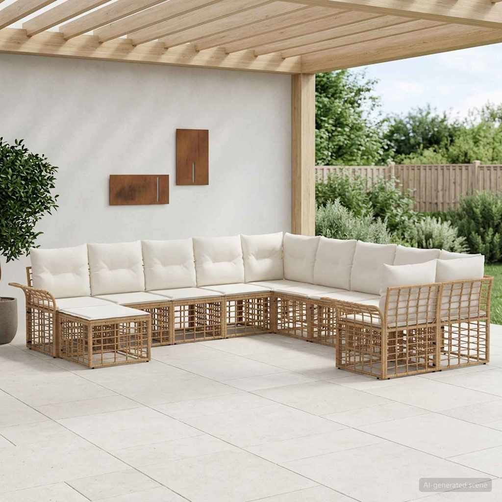 vidaXL Outdoor-Sofagarnitur 11 pcs Natürlich und Cremweiß Polyester