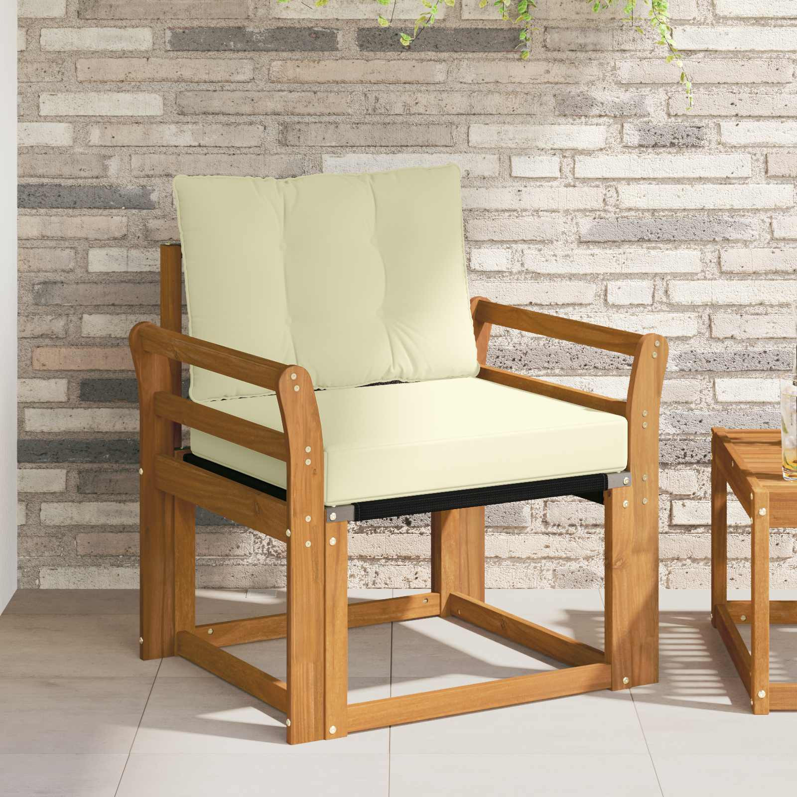 vidaXL Outdoor-Sofa Massives Akazienholz und Textilene Natur und Creme
