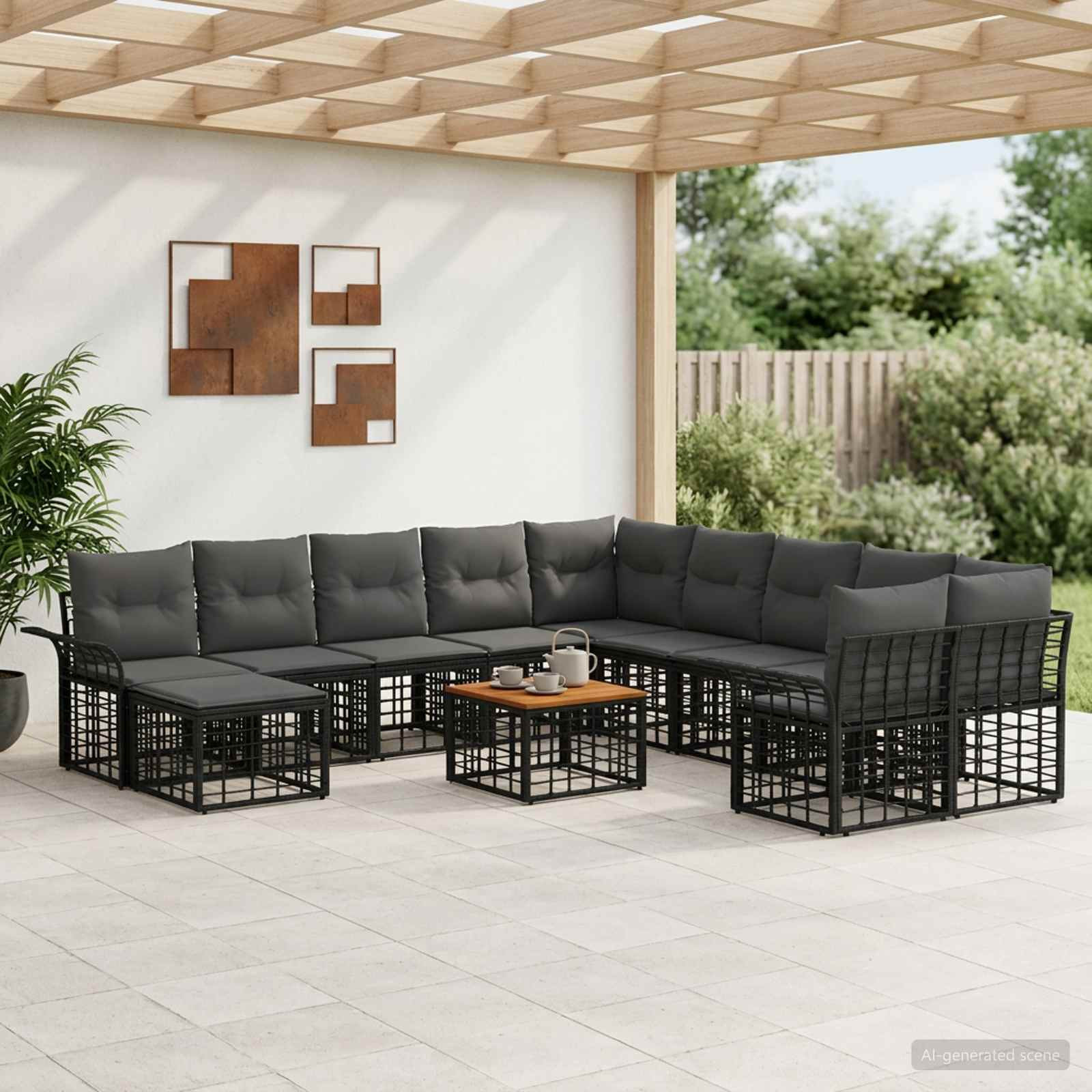vidaXL Outdoor-Sofagarnitur 12 pcs Schwarz und Dunkelgrau Polyester