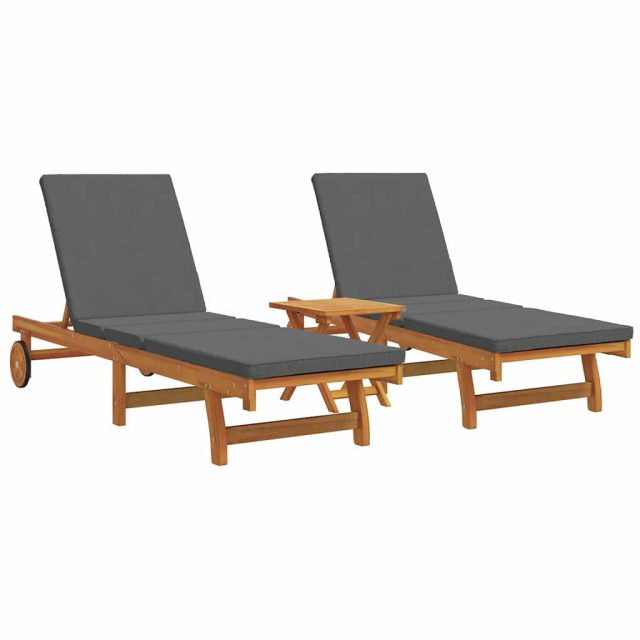 vidaXL Sonnenliege 2-Person 3 pcs Braun Massivholz Akazie