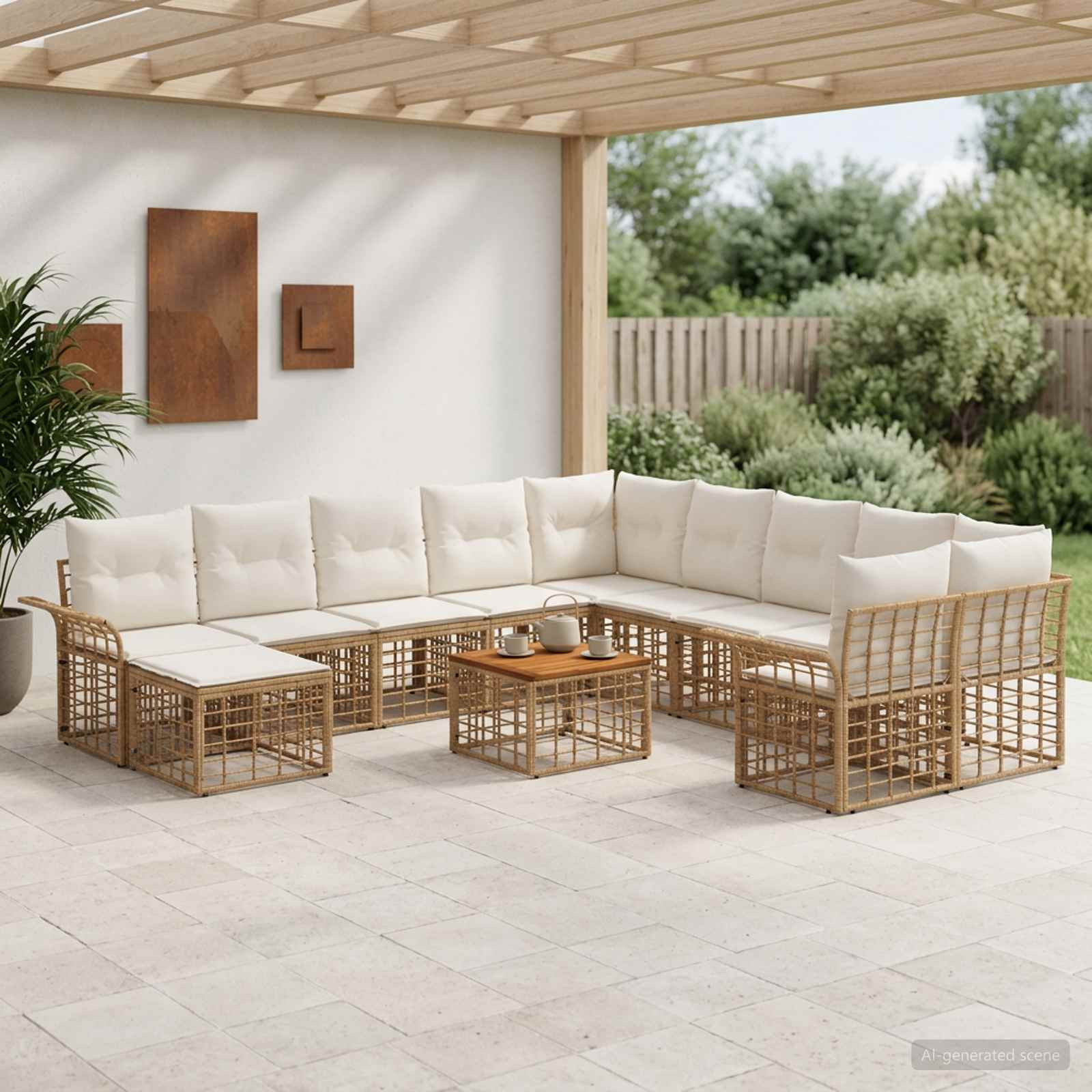 vidaXL Outdoor-Sofagarnitur 12 pcs Natürlich und Cremweiß Polyester
