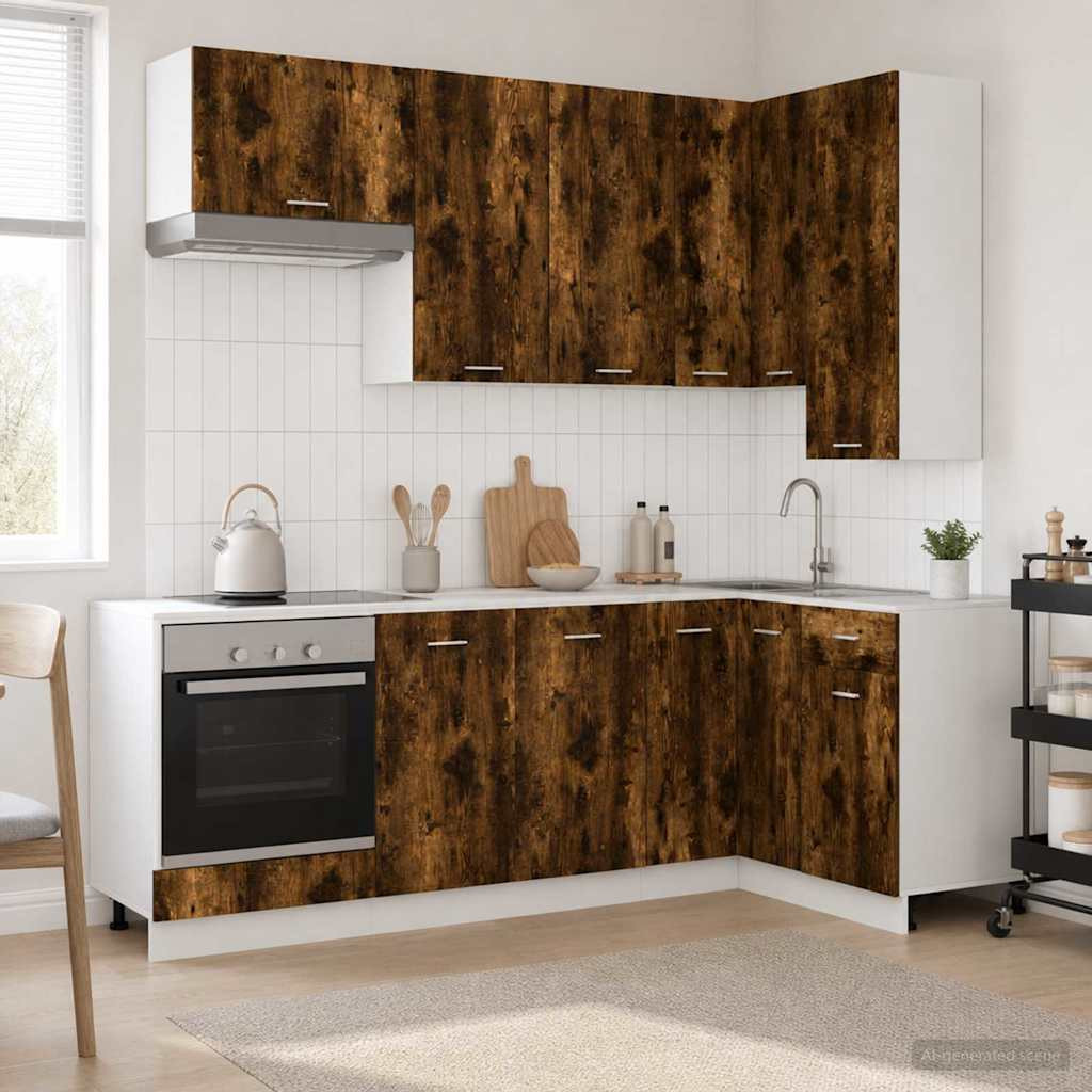 vidaXL Kücheneinheit LYON 8 pcs Geräucherte Eiche Holzwerkstoff
