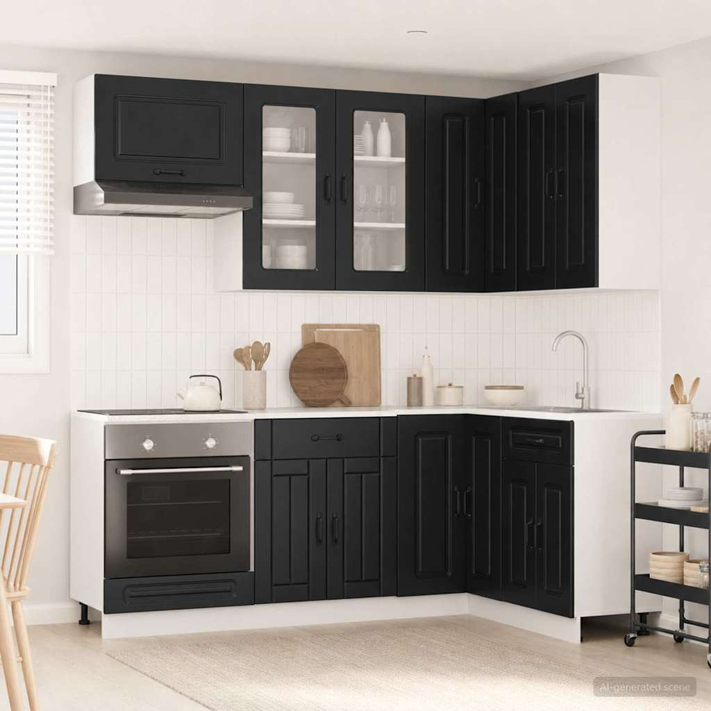 vidaXL Kücheneinheit KALMAR 8 pcs Schwarz Holzwerkstoff