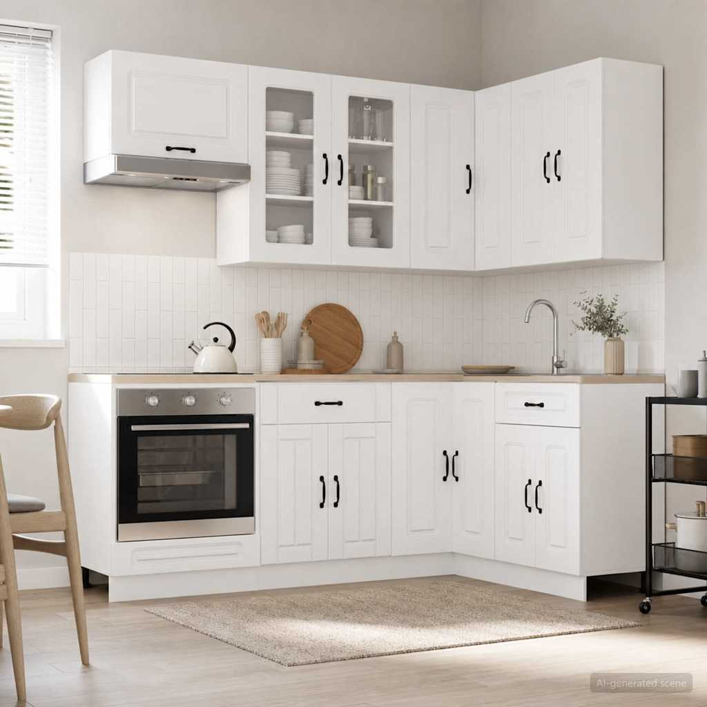 vidaXL Kücheneinheit KALMAR 8 pcs Hochglanz Weiß Holzwerkstoff