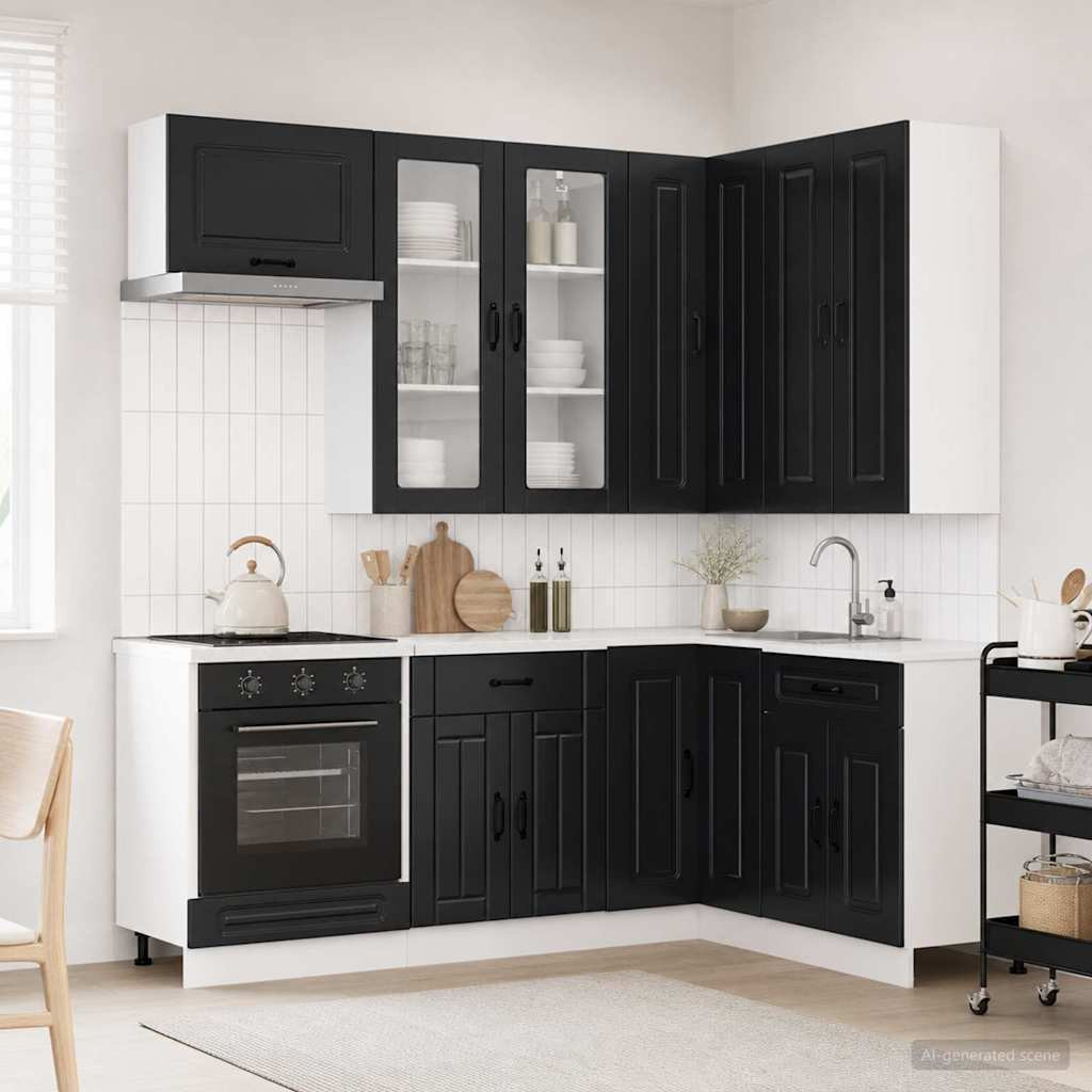 vidaXL Kücheneinheit KALMAR 8 pcs Schwarz Holzwerkstoff