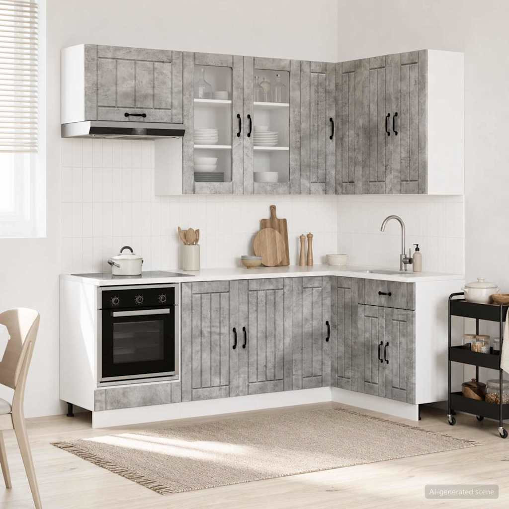 vidaXL Kücheneinheit LUCCA 8 pcs Betongrau Holzwerkstoff