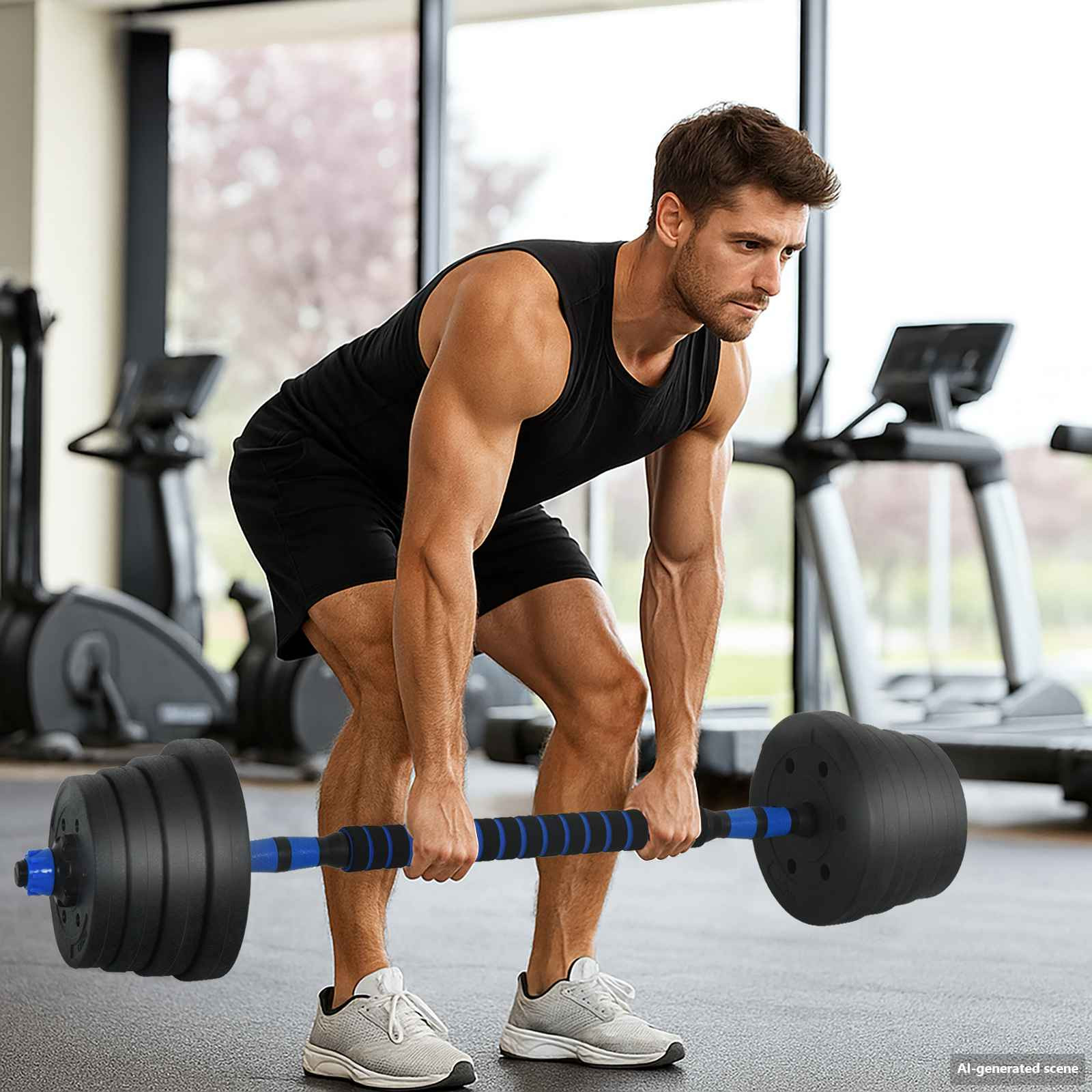 vidaXL 4-in-1 Hantelset 40kg Schwarz und Blau Zement und Eisensand
