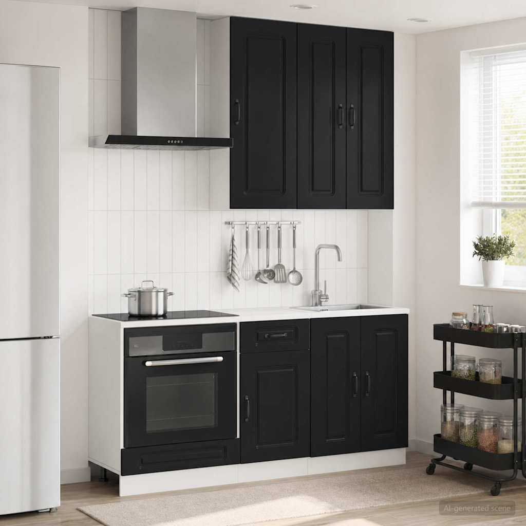vidaXL Kücheneinheit KALMAR 5 pcs Schwarz Holzwerkstoff
