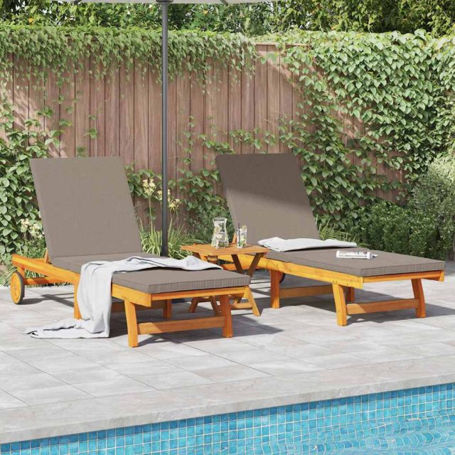 vidaXL Sonnenliege 2-Person 3 pcs Braun Massivholz Akazie
