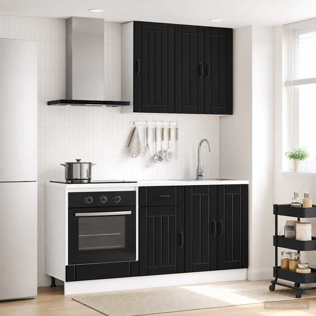 vidaXL Kücheneinheit LUCCA 5 pcs Schwarz Holzwerkstoff