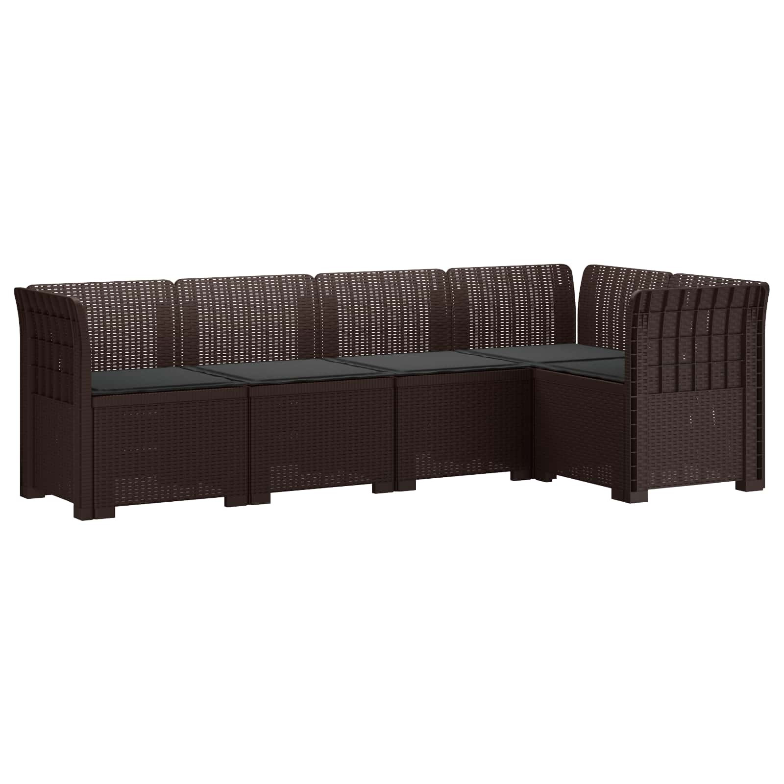 vidaXL 5-Sitzer Gartensofa mit Kissen Rattan-Look PP Braun