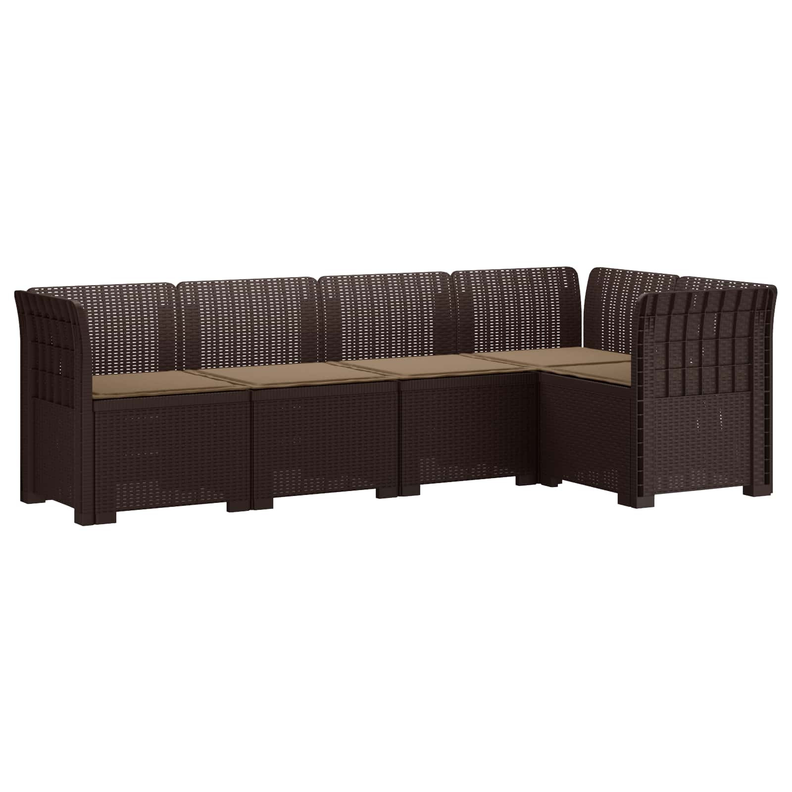 vidaXL 5-Sitzer Gartensofa mit Kissen Rattan-Look PP Braun