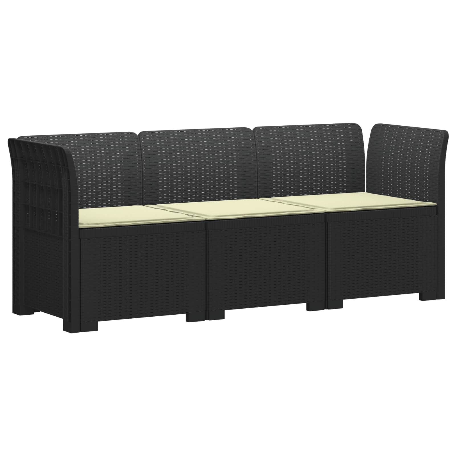 vidaXL 3-Sitzer Garten Sofa mit Kissen Rattan-Look PP Anthrazit