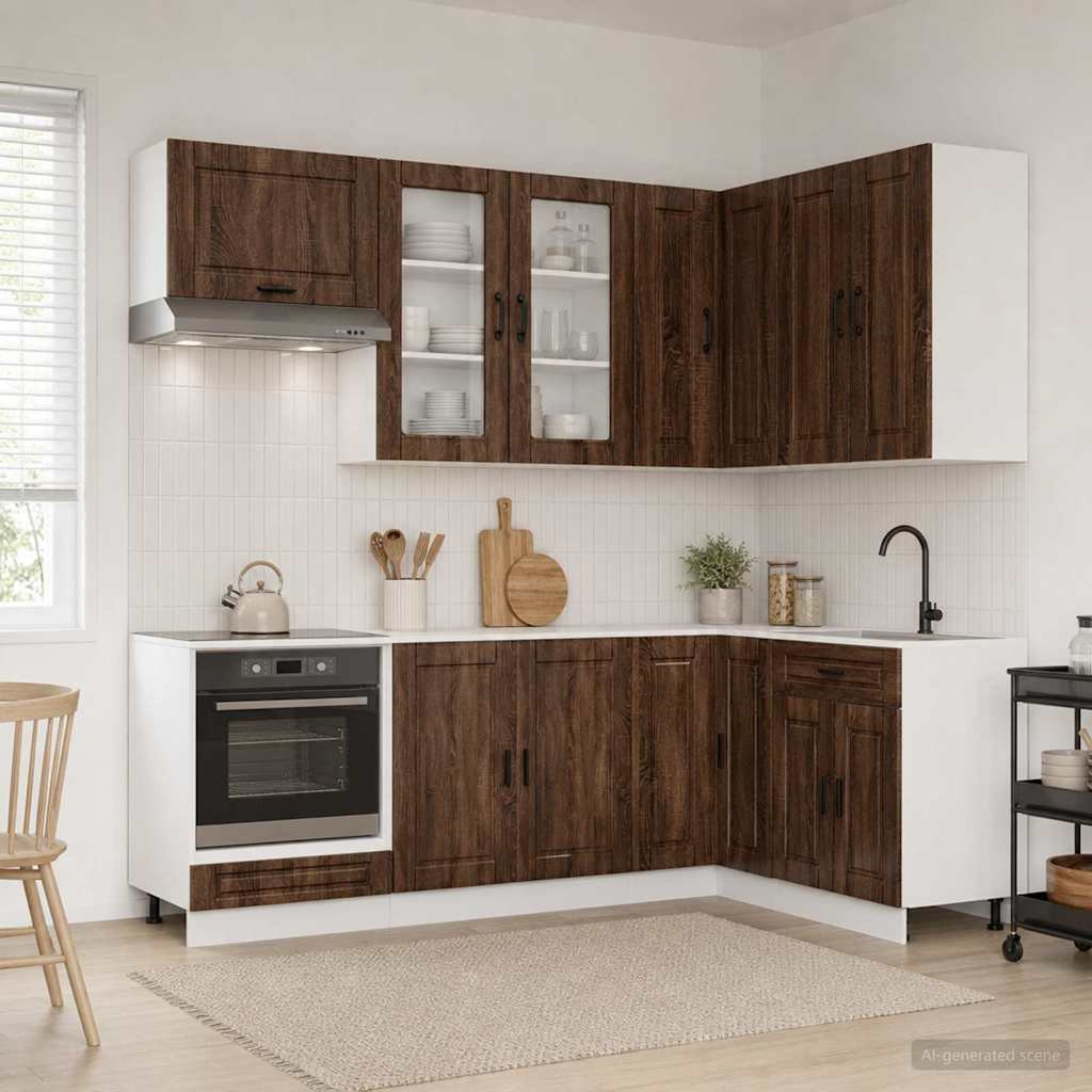 vidaXL Kücheneinheit PORTO 8 pcs Brauneiche Holzwerkstoff