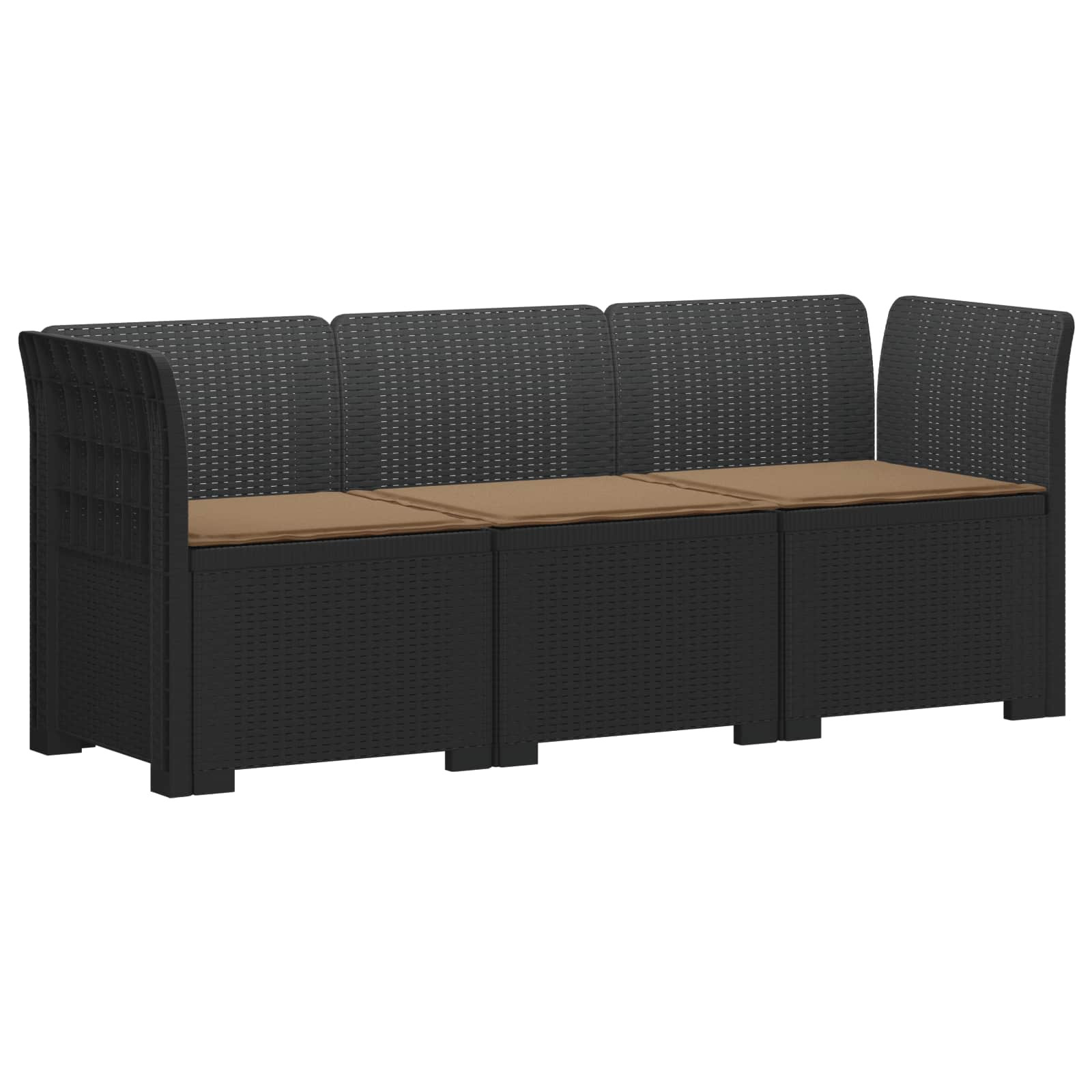 vidaXL 3-Sitzer Garten Sofa mit Kissen Rattan-Look PP Anthrazit