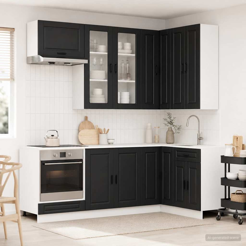 vidaXL Kücheneinheit PORTO 8 pcs Schwarz Holzwerkstoff