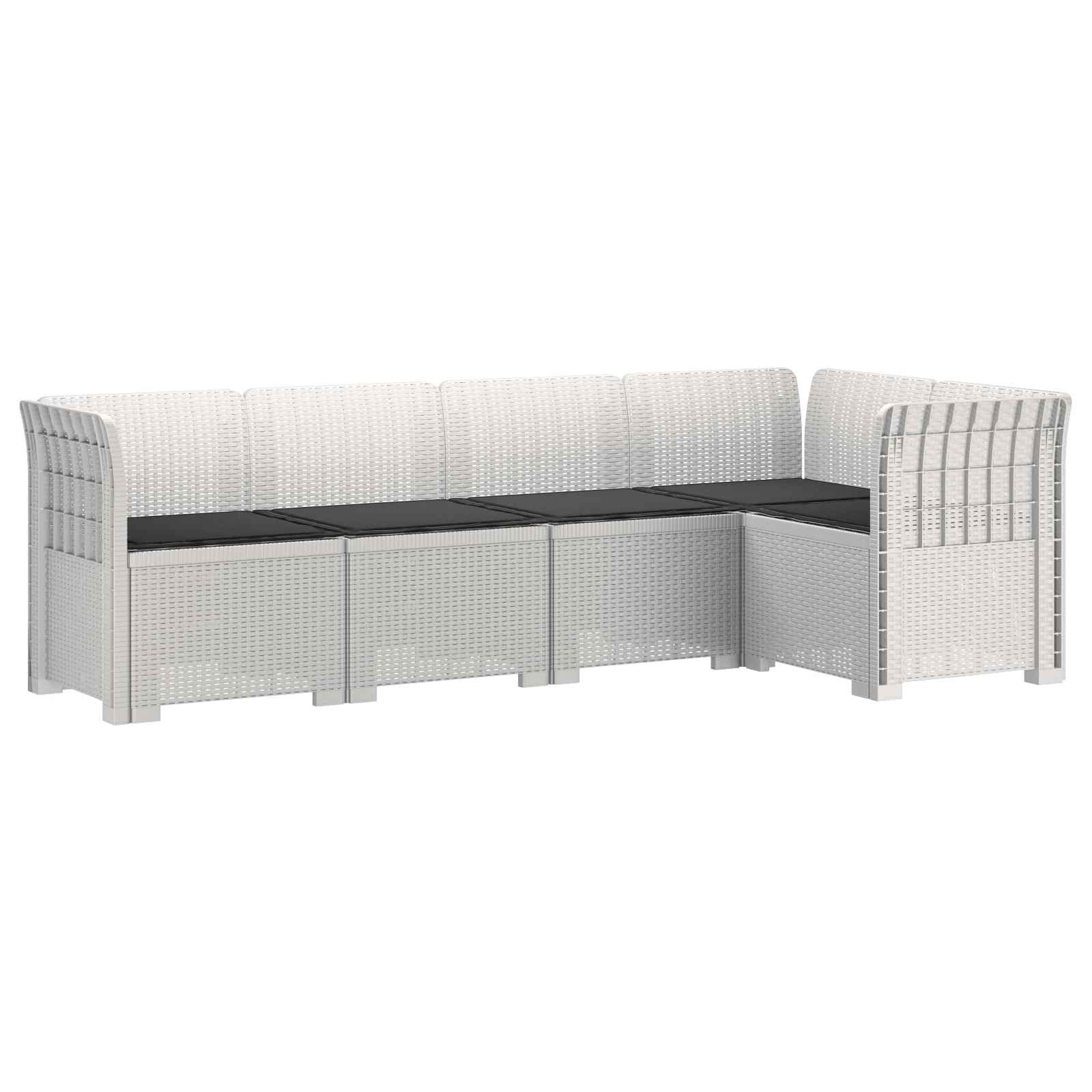 vidaXL 5-Sitzer Gartensofa mit Kissen Rattan-Look PP Weiß