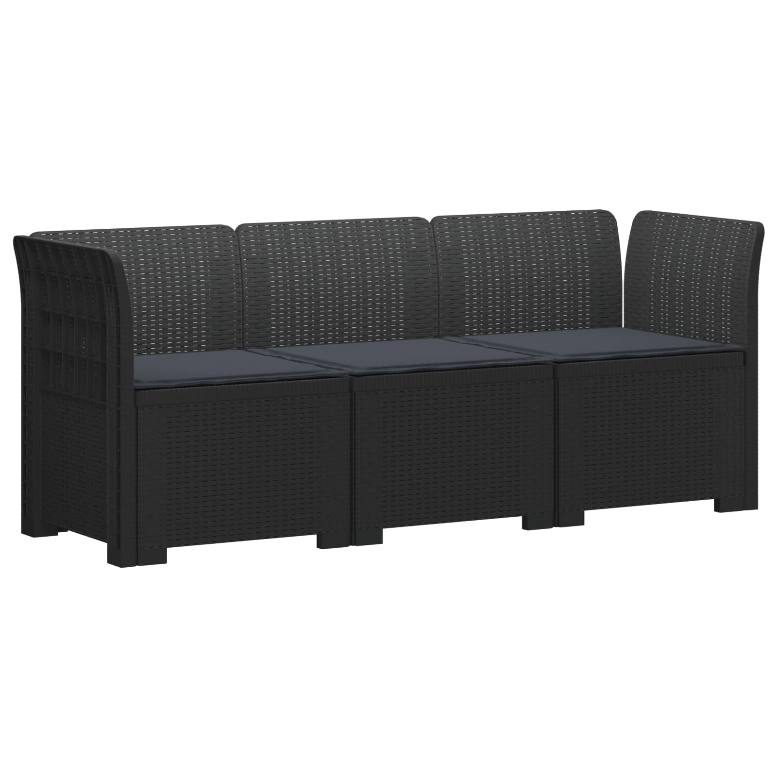 vidaXL 3-Sitzer Garten Sofa mit Kissen Rattan-Look PP Anthrazit
