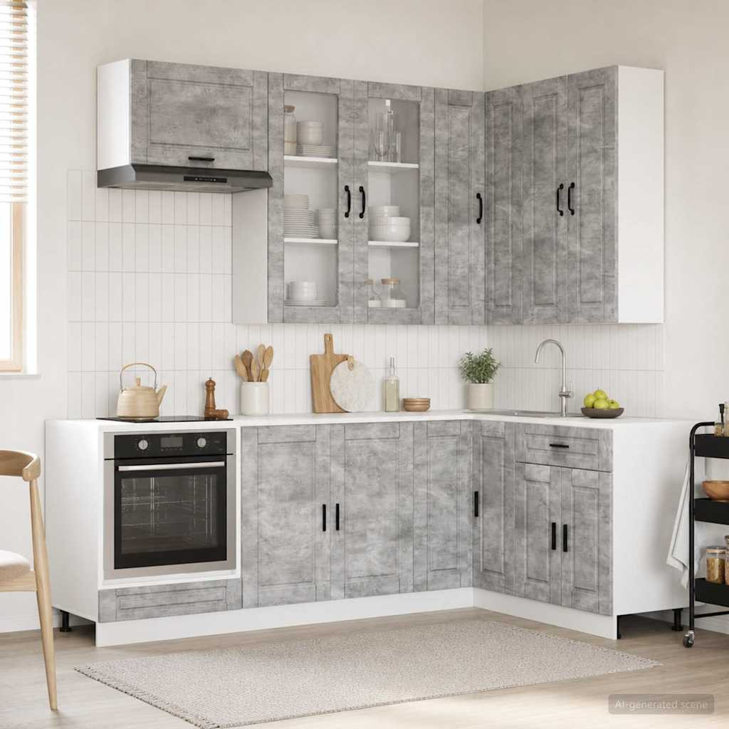 vidaXL Kücheneinheit PORTO 8 pcs Betongrau Holzwerkstoff