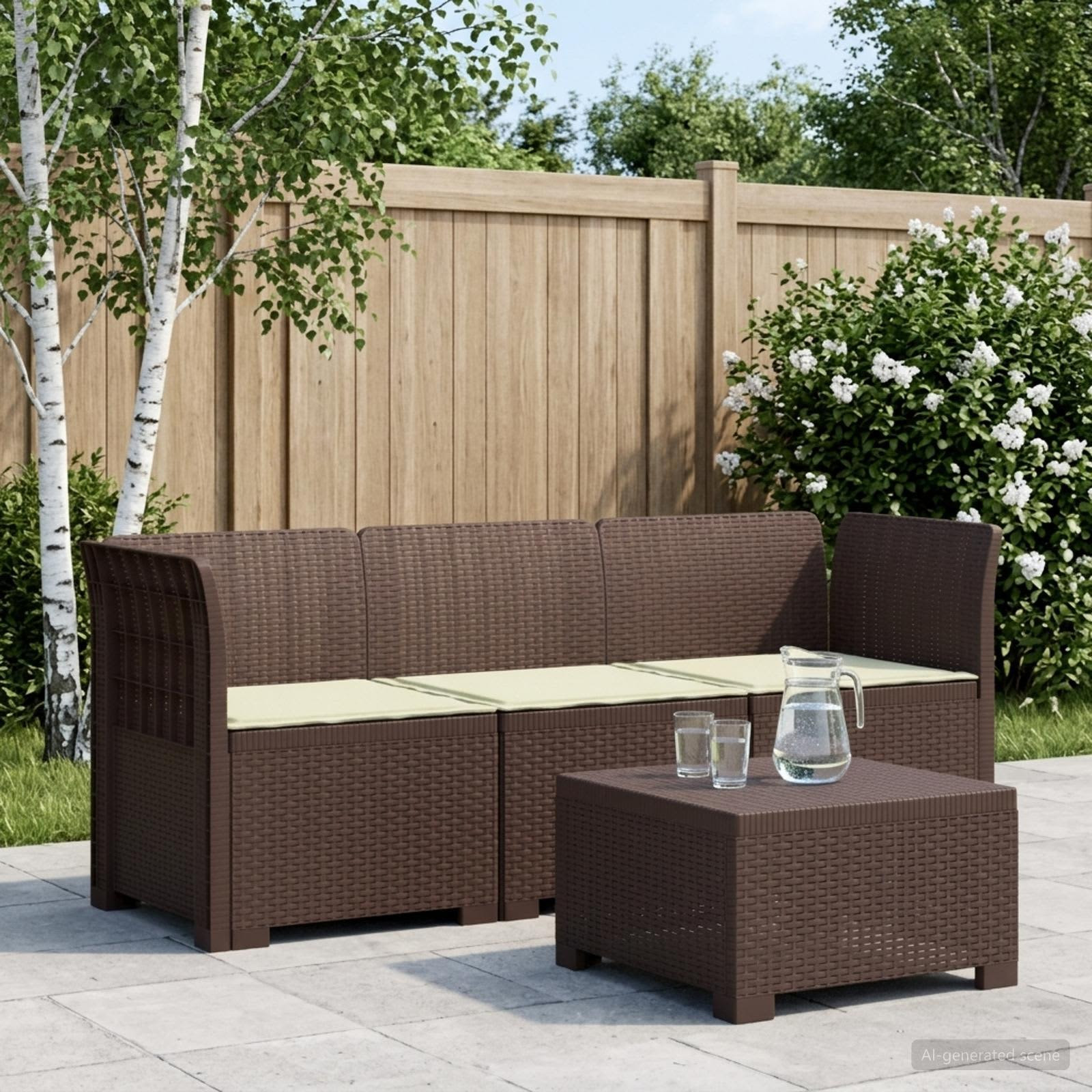 vidaXL 3-Sitzer Garten Sofa mit Kissen Rattan-Look PP Braun