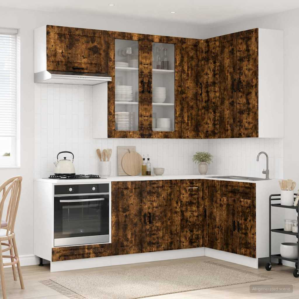vidaXL Kücheneinheit PORTO 8 pcs Geräucherte Eiche Holzwerkstoff