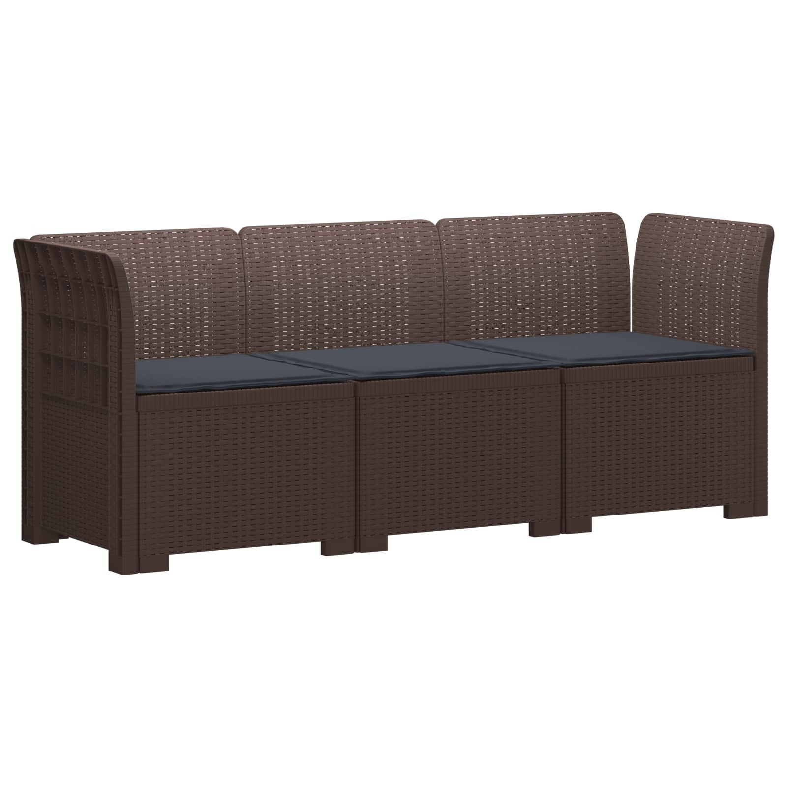 vidaXL 3-Sitzer Garten Sofa mit Kissen Rattan-Look PP Braun