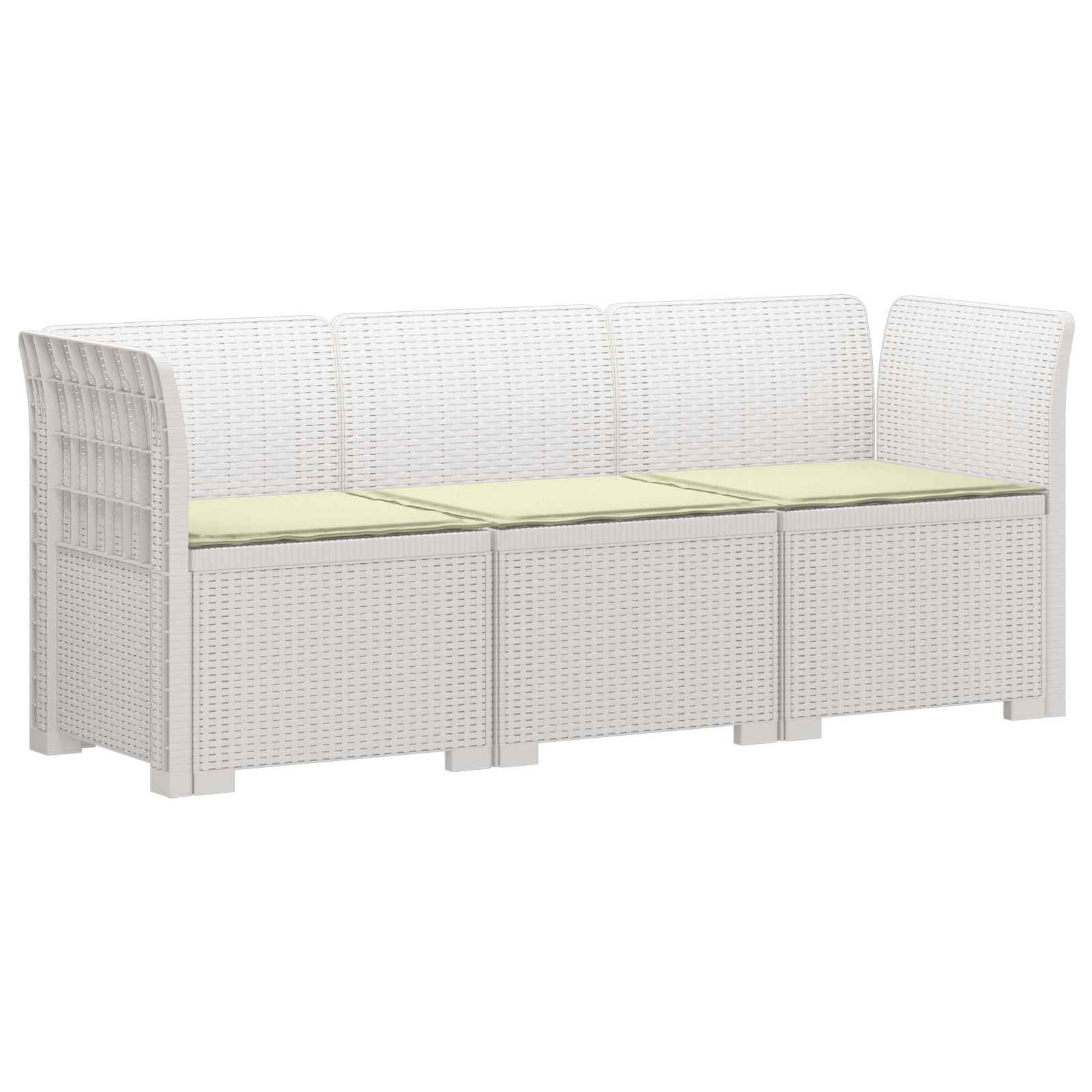 vidaXL 3-Sitzer Garten Sofa mit Kissen Rattan-Look PP Weiß