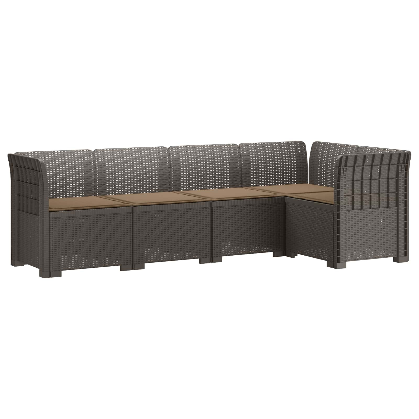 vidaXL 5-Sitzer Gartensofa mit Kissen Rattan-Look PP Hellgrau