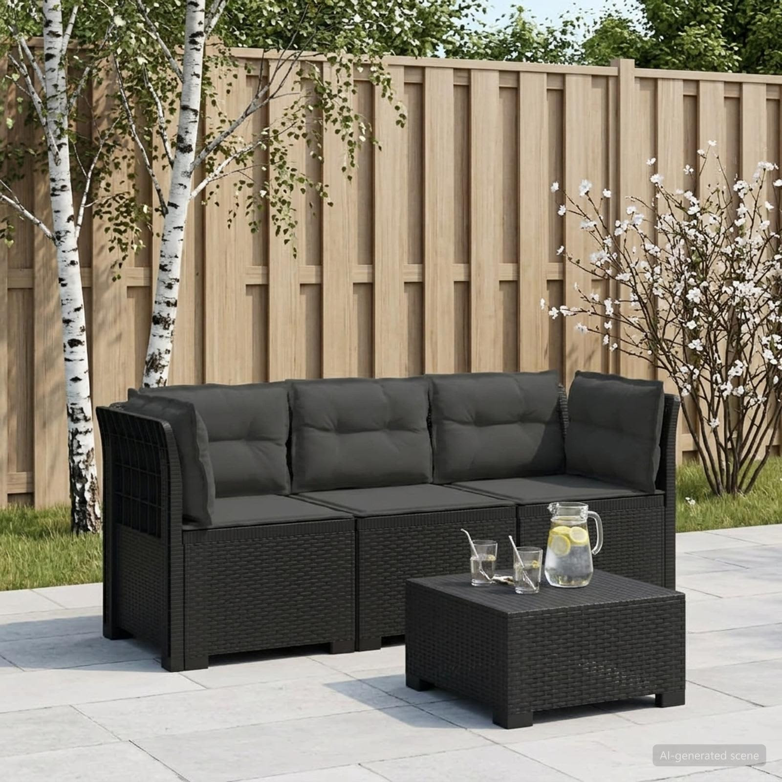 vidaXL 3-Sitzer Garten Sofa mit Kissen Rattan-Look PP Anthrazit