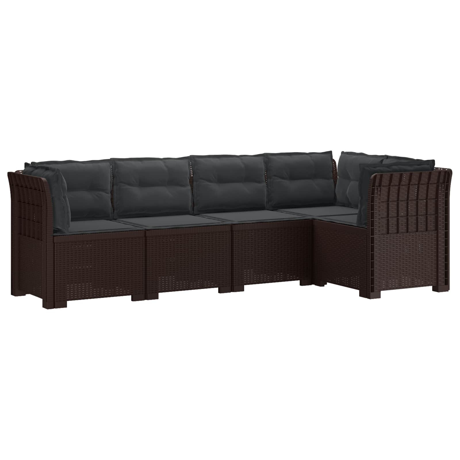 vidaXL 5-Sitzer Gartensofa mit Kissen Rattan-Look PP Braun
