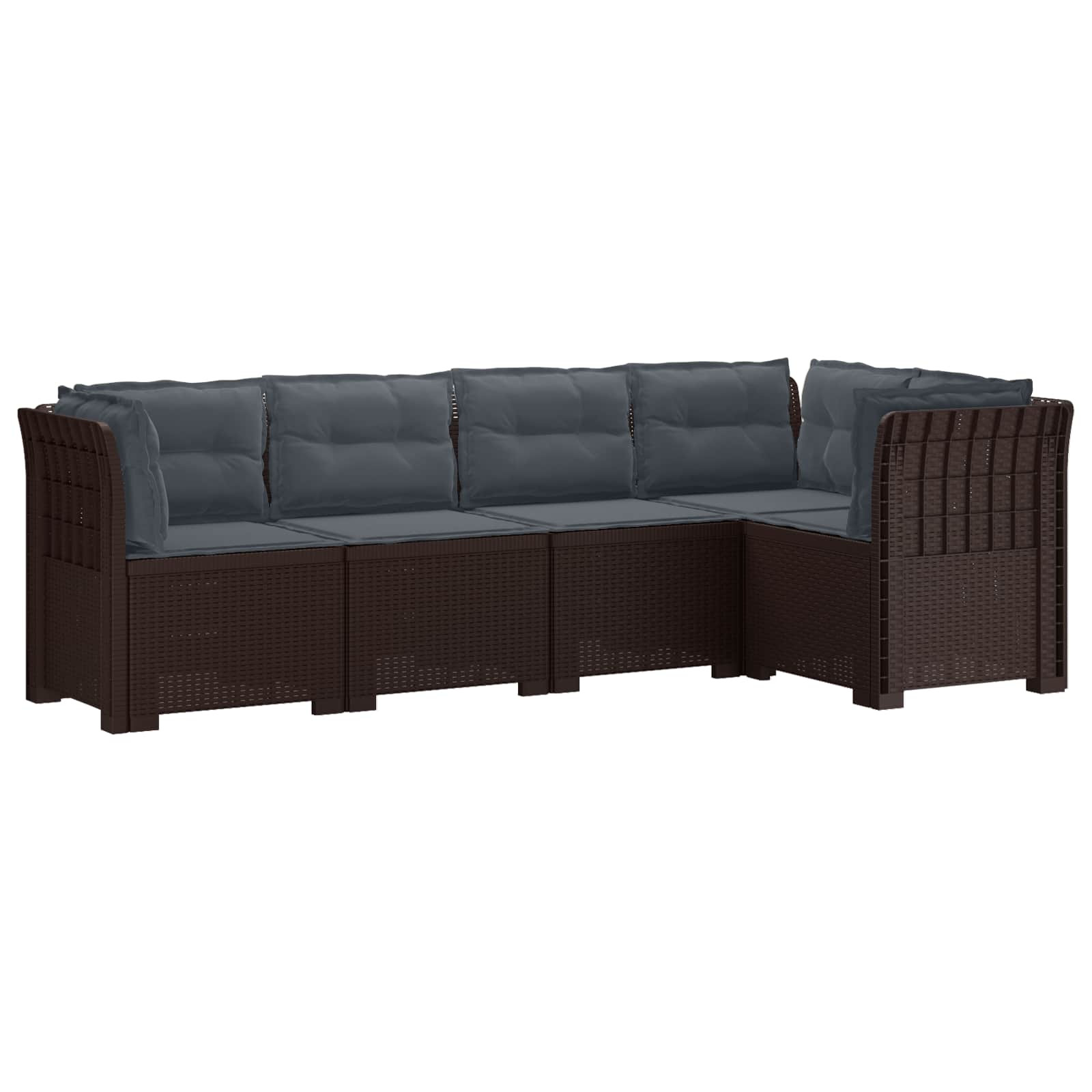vidaXL 5-Sitzer Gartensofa mit Kissen Rattan-Look PP Braun