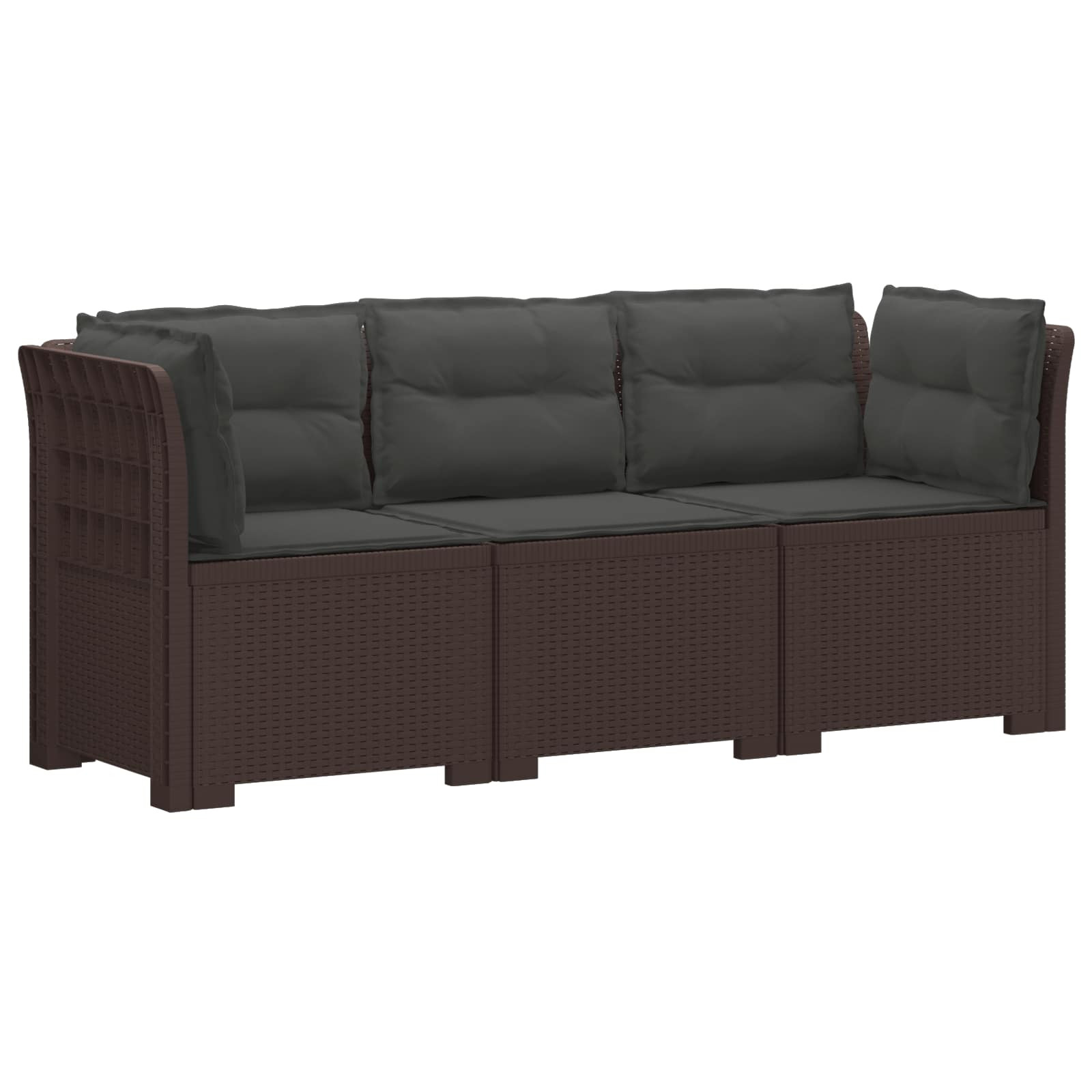 vidaXL 3-Sitzer Garten Sofa mit Kissen Rattan-Look PP Braun