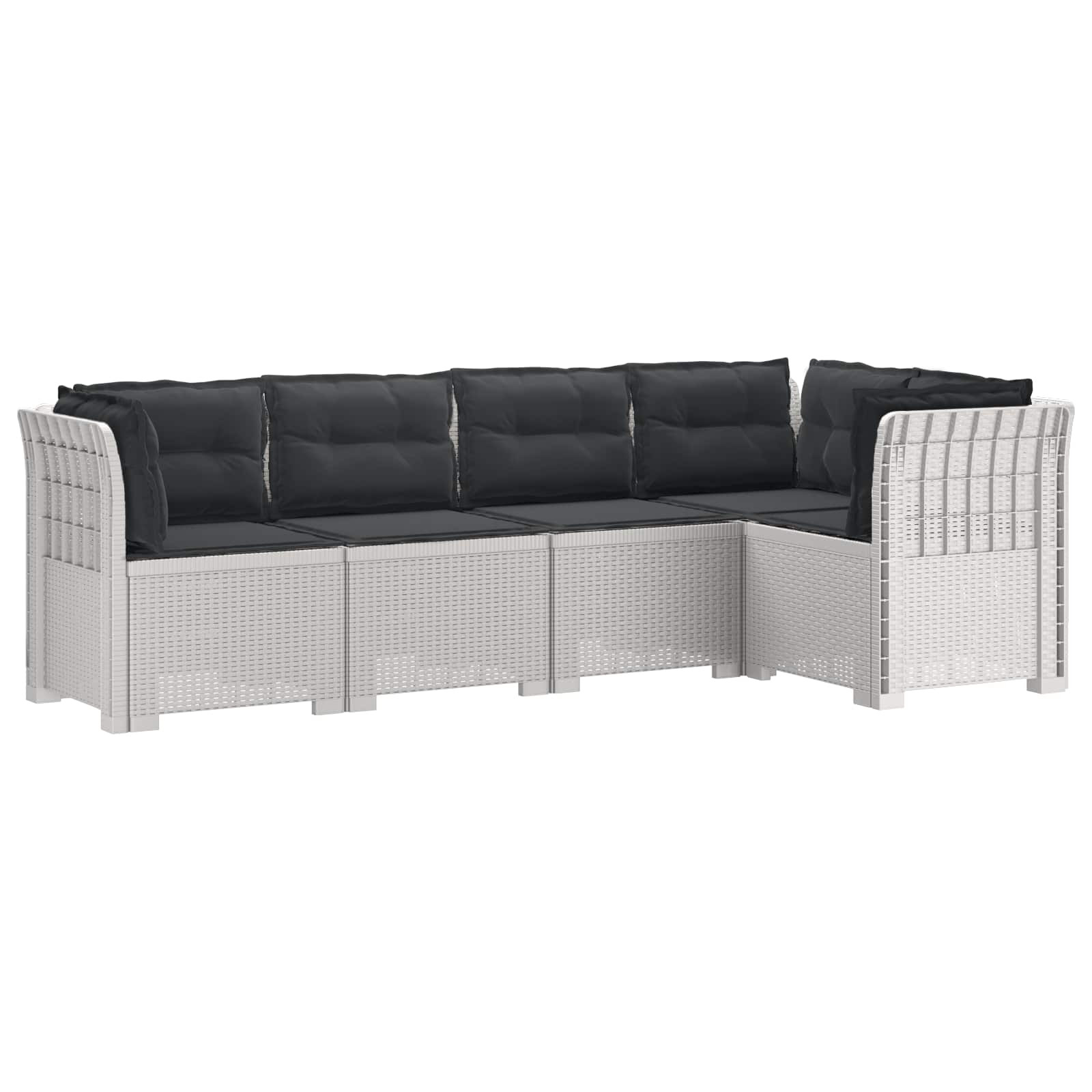vidaXL 5-Sitzer Gartensofa mit Kissen Rattan-Look PP Weiß