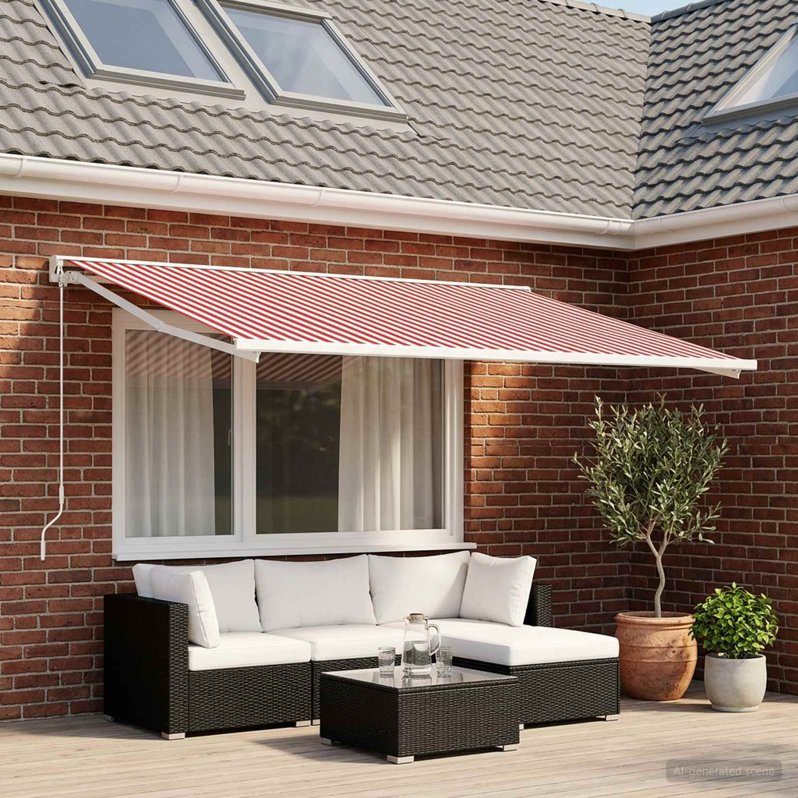 vidaXL Markisenersatzstoff Rot und Weiß 250 x 200 cm Polyester