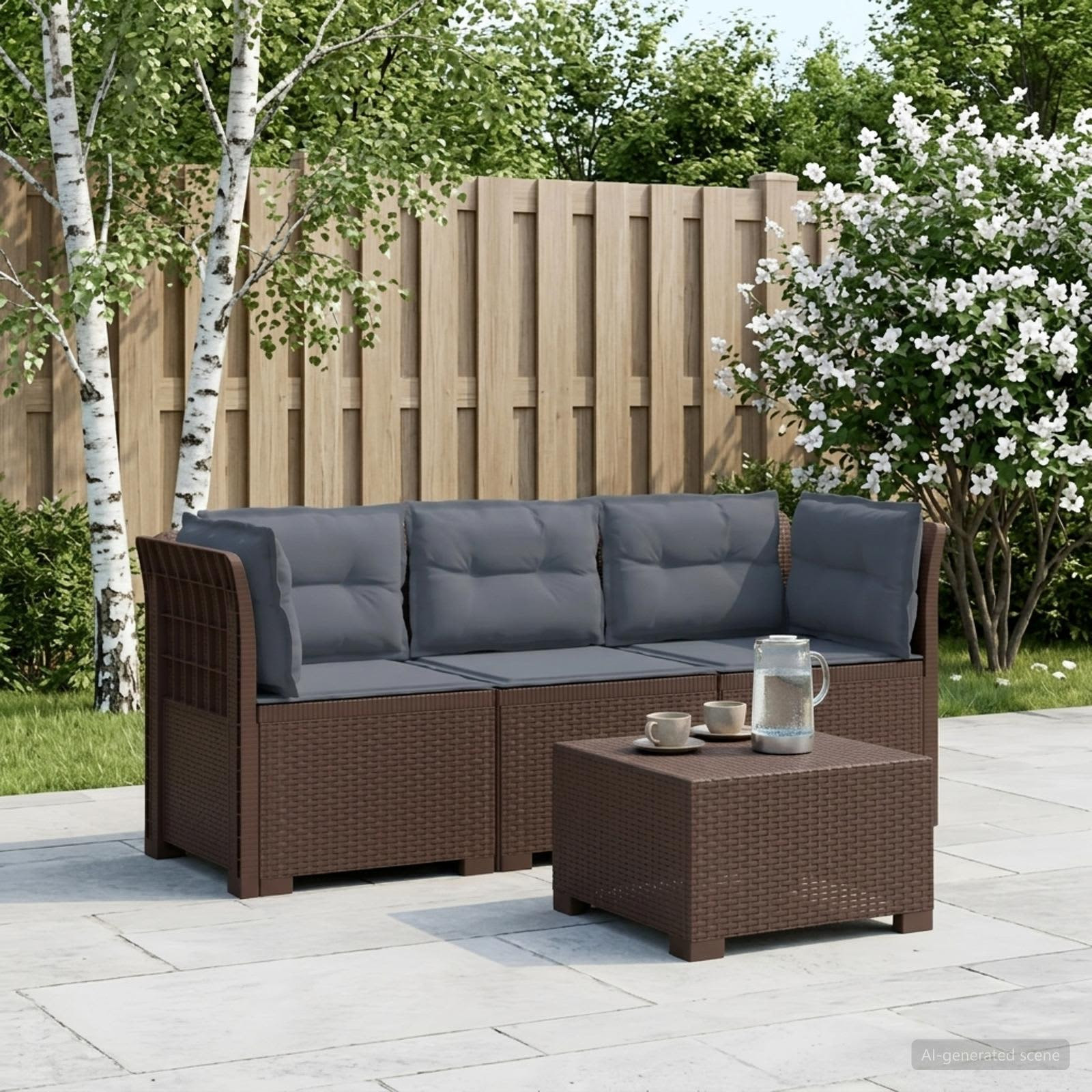 vidaXL 3-Sitzer Garten Sofa mit Kissen Rattan-Look PP Braun