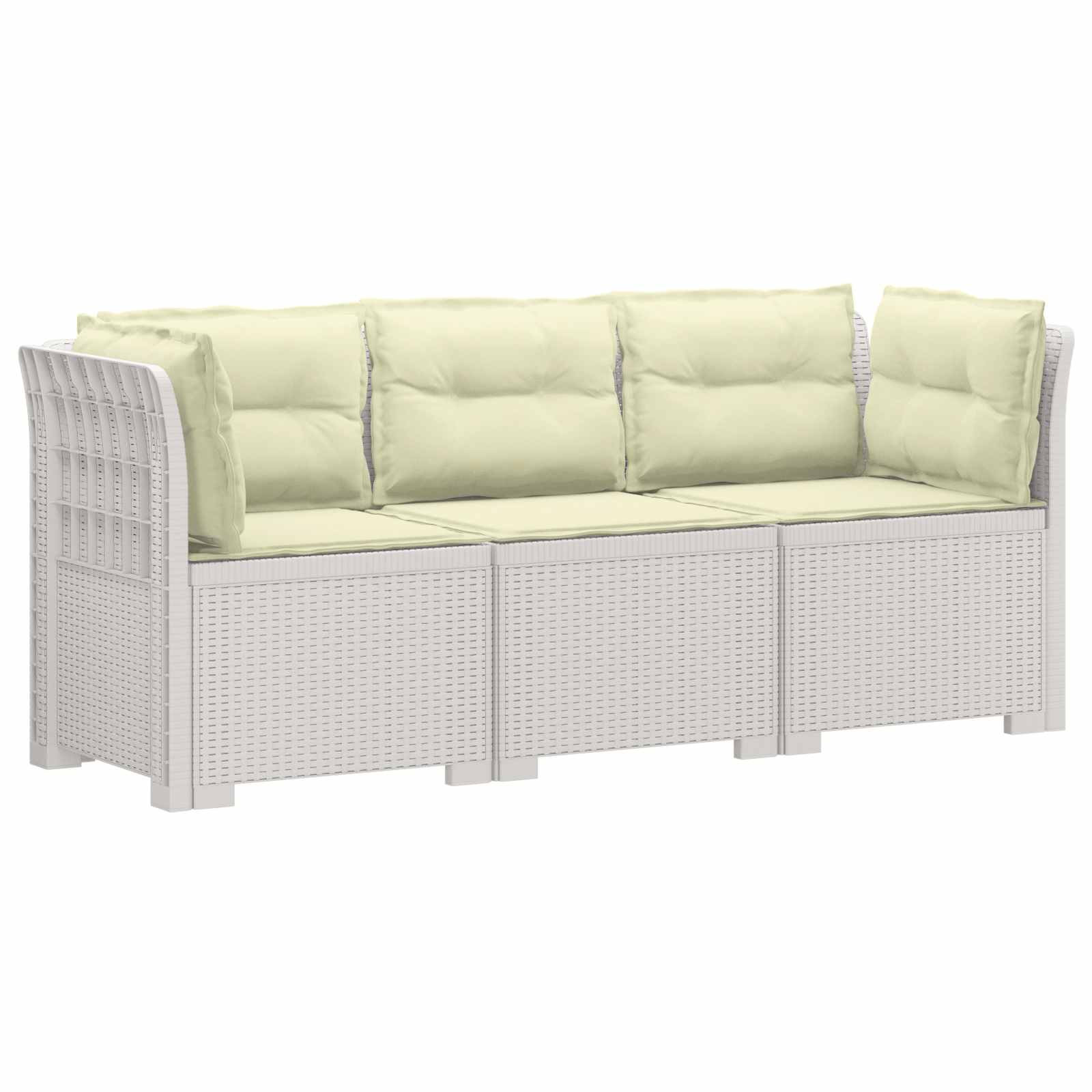 vidaXL 3-Sitzer Garten Sofa mit Kissen Rattan-Look PP Weiß