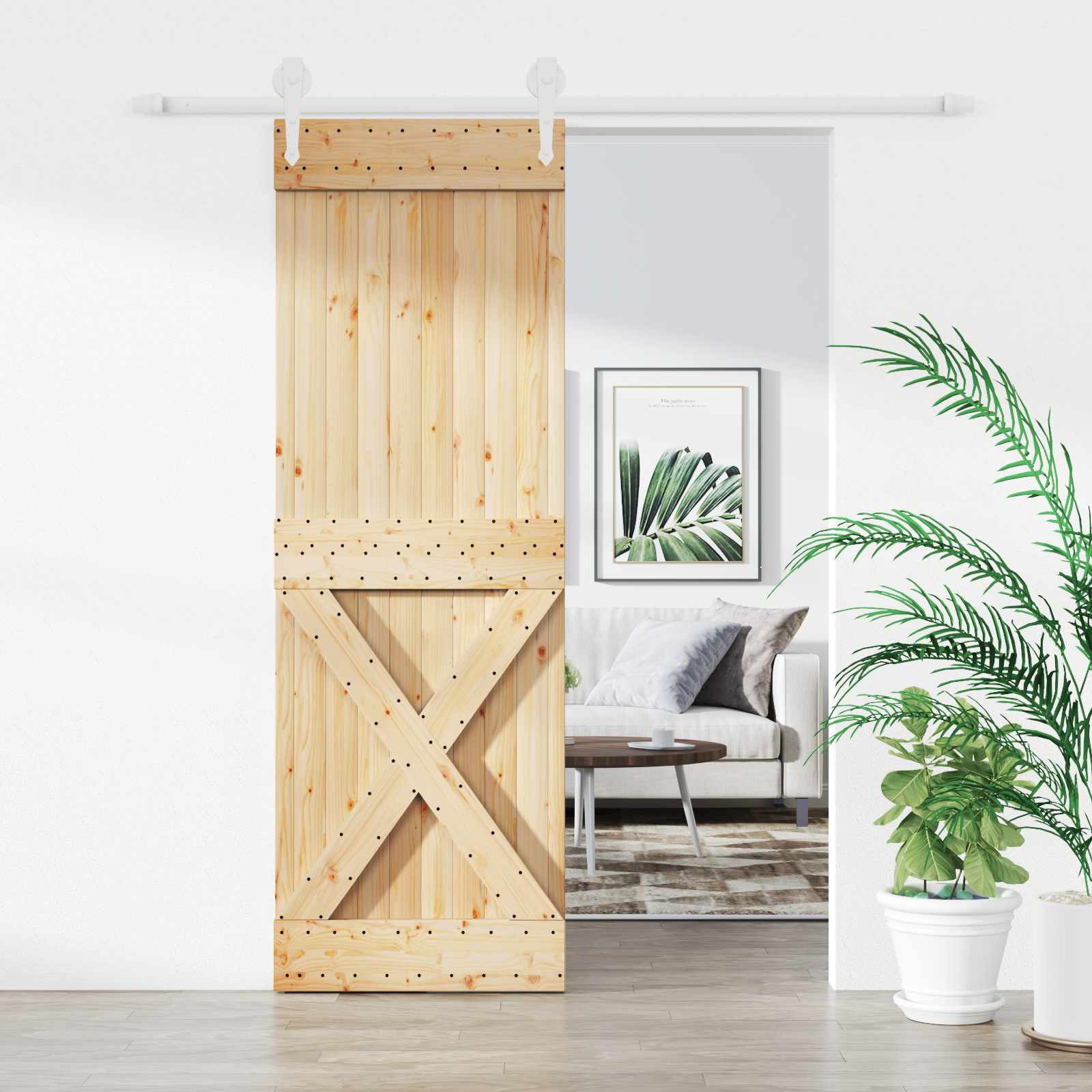 vidaXL Schiebetür Natürlich und Weiß 70 x 210 cm Massivkiefer