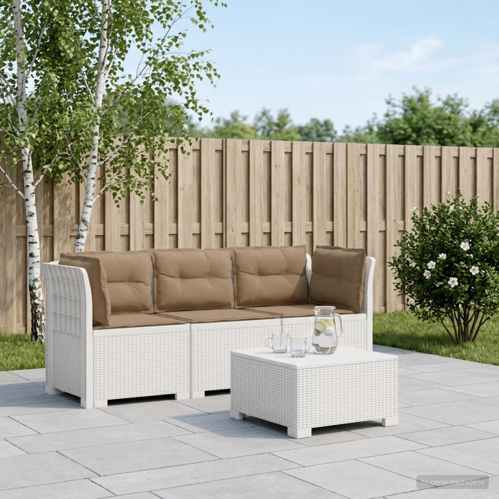 vidaXL 3-Sitzer Garten Sofa mit Kissen Rattan-Look PP Weiß