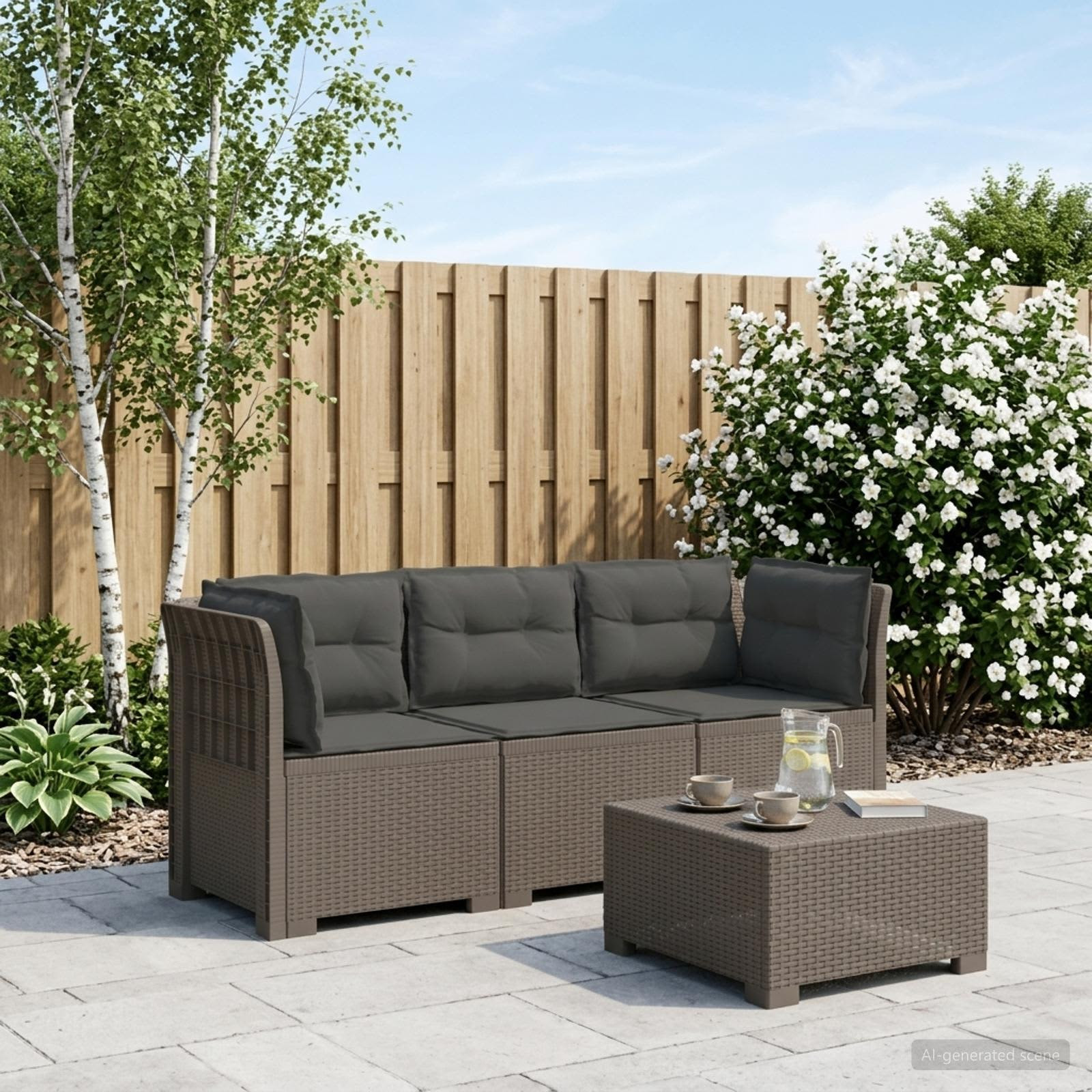 vidaXL 3-Sitzer Garten Sofa mit Kissen Rattan-Look PP Hellgrau