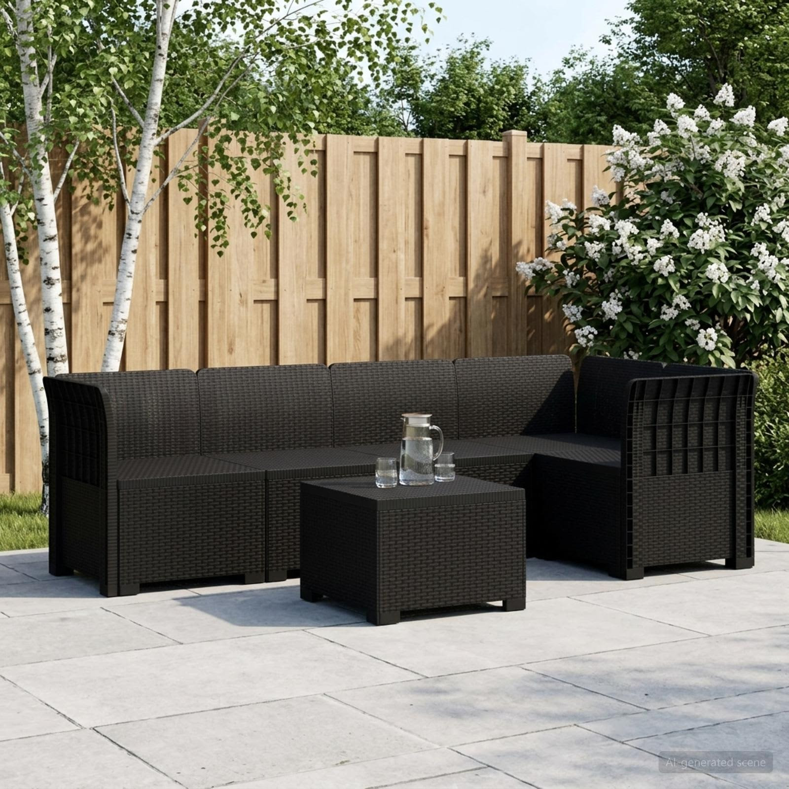 vidaXL 5-Sitzer Gartensofa Rattan-Look PP Anthrazit